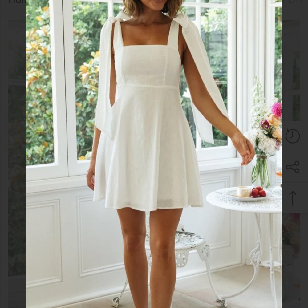 White Cotton Linen Tie Strap Babydoll Dress - Picture 2 of 14